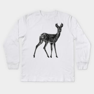 Roe deer stag - animal ink illustration Kids Long Sleeve T-Shirt